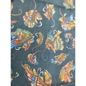 cotton fabric remnant blue brown tan green on dark green 12x44 Messmore Cranston